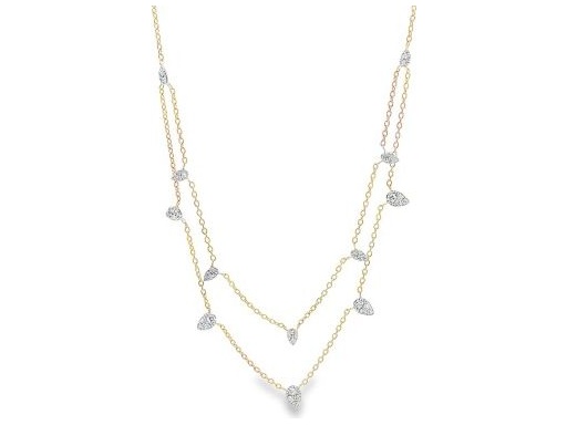 18K Rose Gold Double Layer Necklace with Natural Round Diamonds